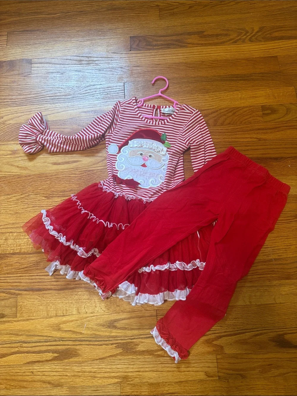 Rare Editions Red & White Santa Stripe Tulle Dress